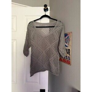 Boho Crochet Open Knit Sweater Top - Womens XL Fits - Light Grey - Tag 2XL